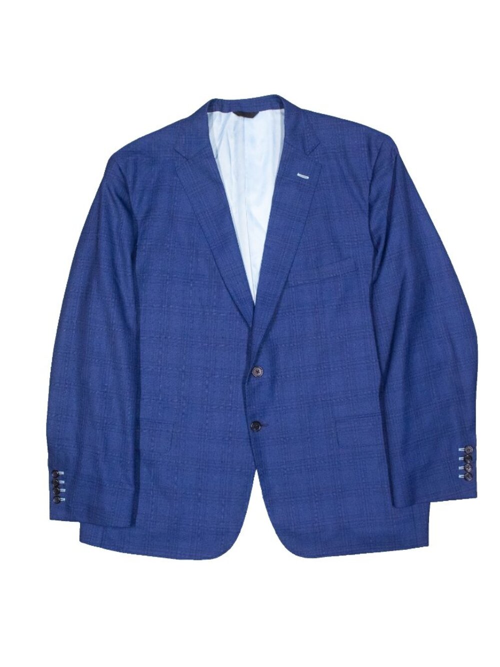 Tom James Blazer Full Canvas Wool Sport Coat Plaid Blue USA Made 50R
